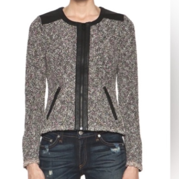 Rag & Bone Lori Tweed Leather Trim Moto Jacket - Picture 2 of 15